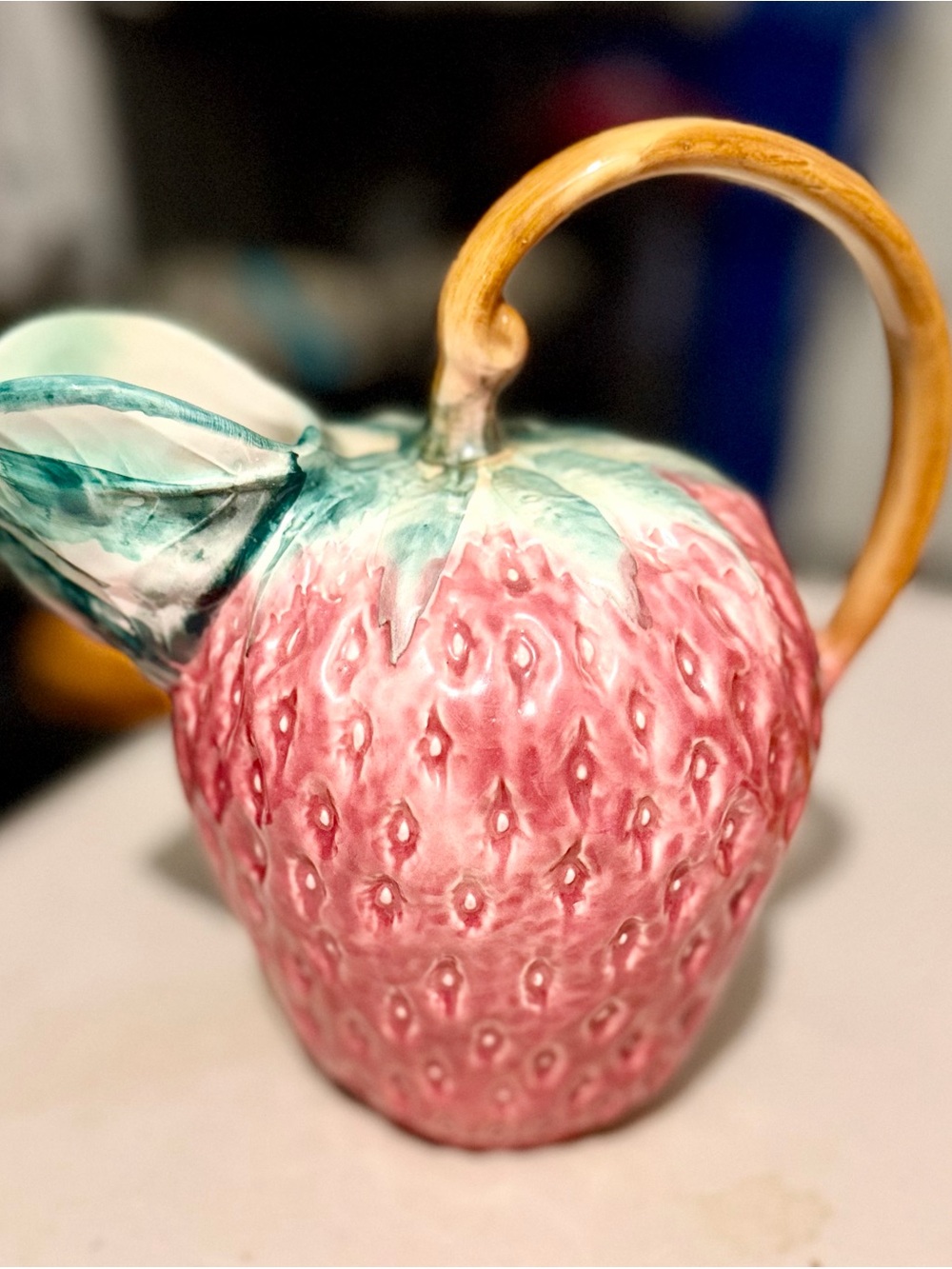 Majolica Design Made In Italy. Hand Painted Strawberry Water Pitcher